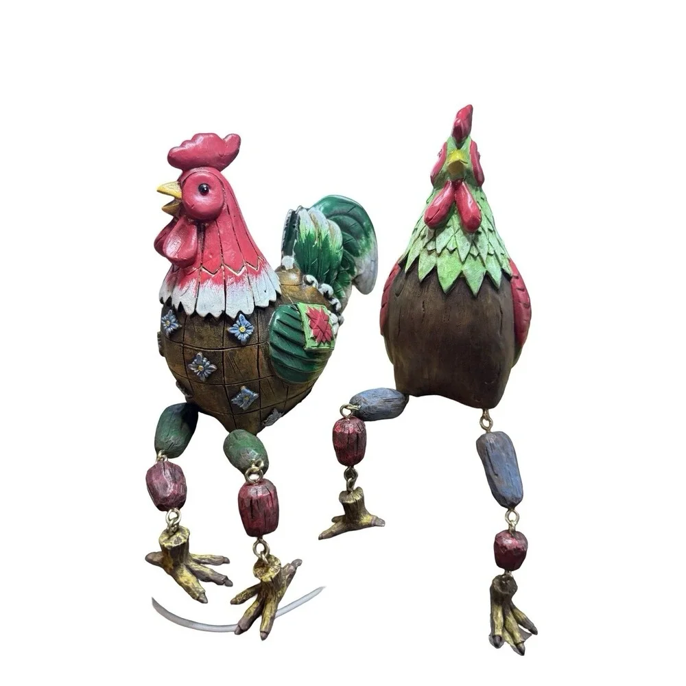 Rooster‎ Shelf Sitter Figurine Farmhouse Decor Dangling Legs Set Of 2